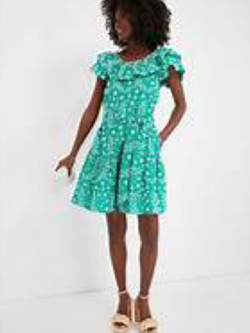 Draper James Green Floral On Or Off Shouldee Ruffle-Sleeve Sundress Ladies M NWT - Picture 2 of 10
